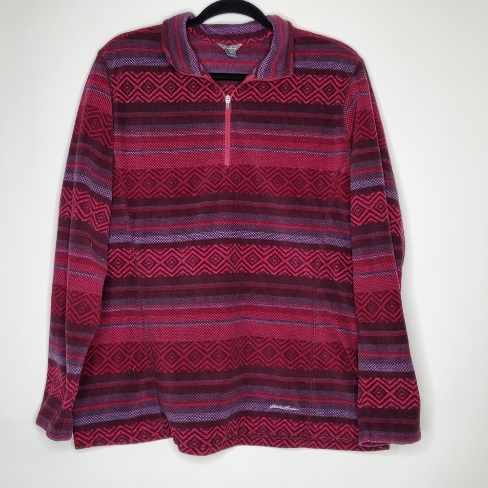 Eddie Bauer Fleece 1/4 Zip Pullover Women's Size XL Southwestern Print‎ Top Soft